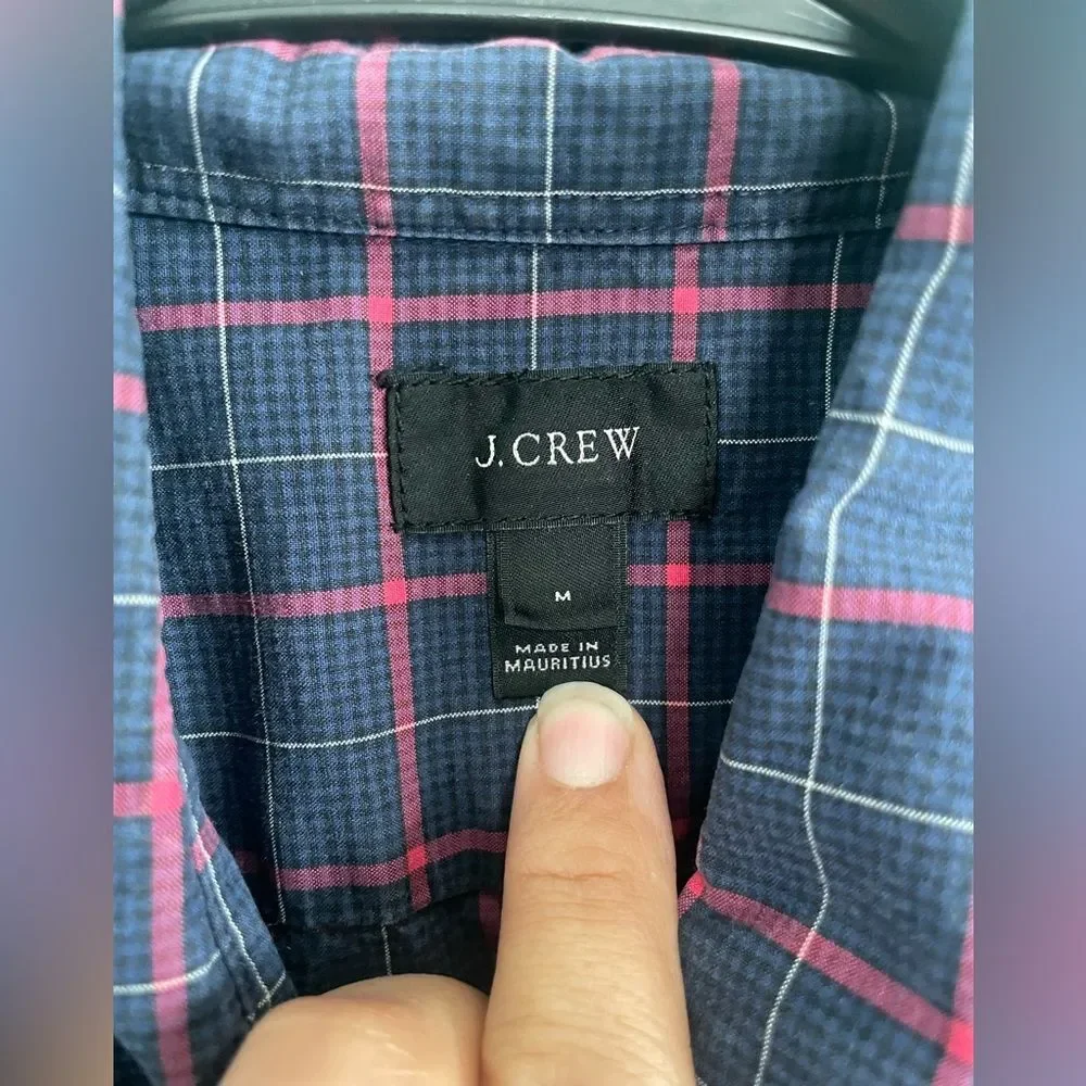 J. Crew 100% Cotton Navy Pink Tartan Long Sleeve Button Down Fall 2012 SZ M